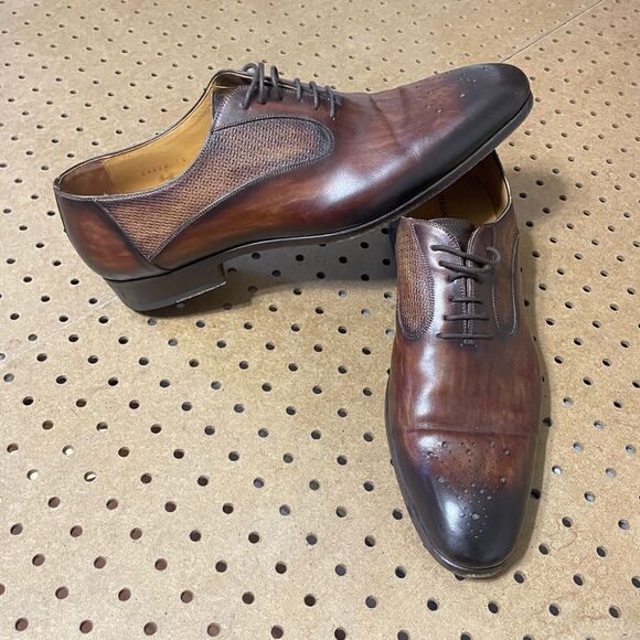 Magnanni Laredo Shoes Mens 13 Brown Wing Tip Leather Oxfords Burnish Cognac $595 main image 8